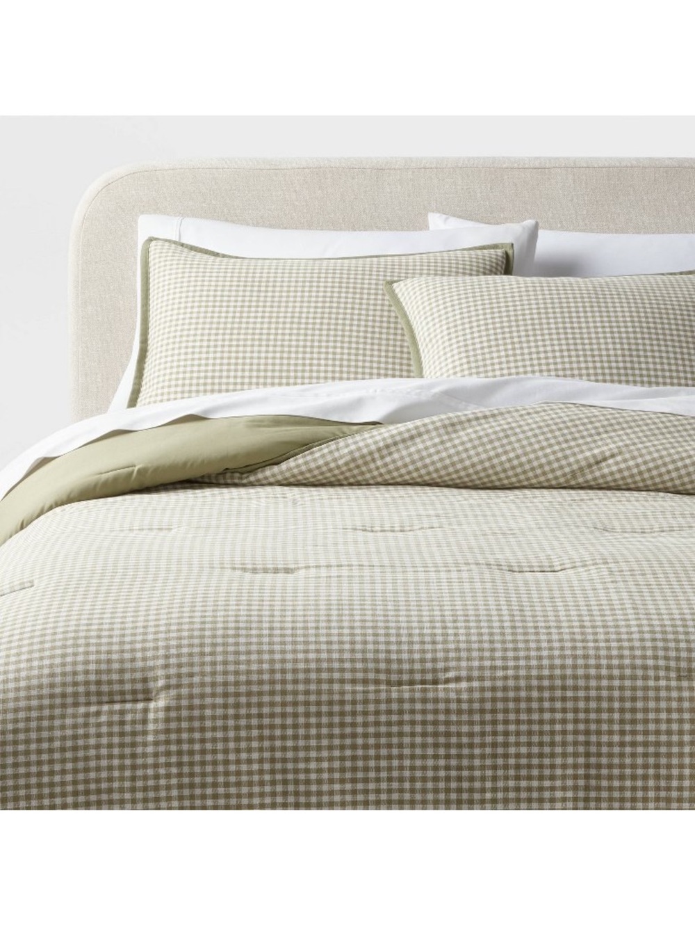Threshold Mini Gingham Comforter and Sham Set Moss Green •King•